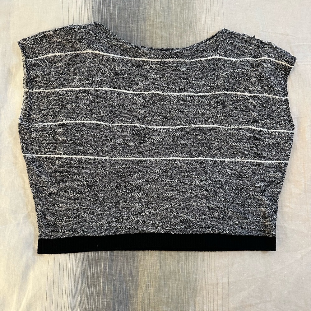 Sarah Pacini Black and Gray Striped Muscle Tee